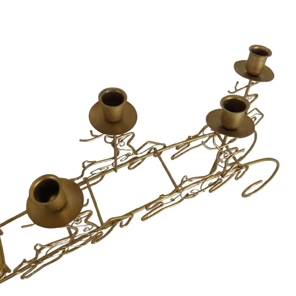 Vintage Macy's Gold Metal Wire 26"‎ Long Reindeer & Sleigh Mantle Candle Holder - Picture 5 of 6